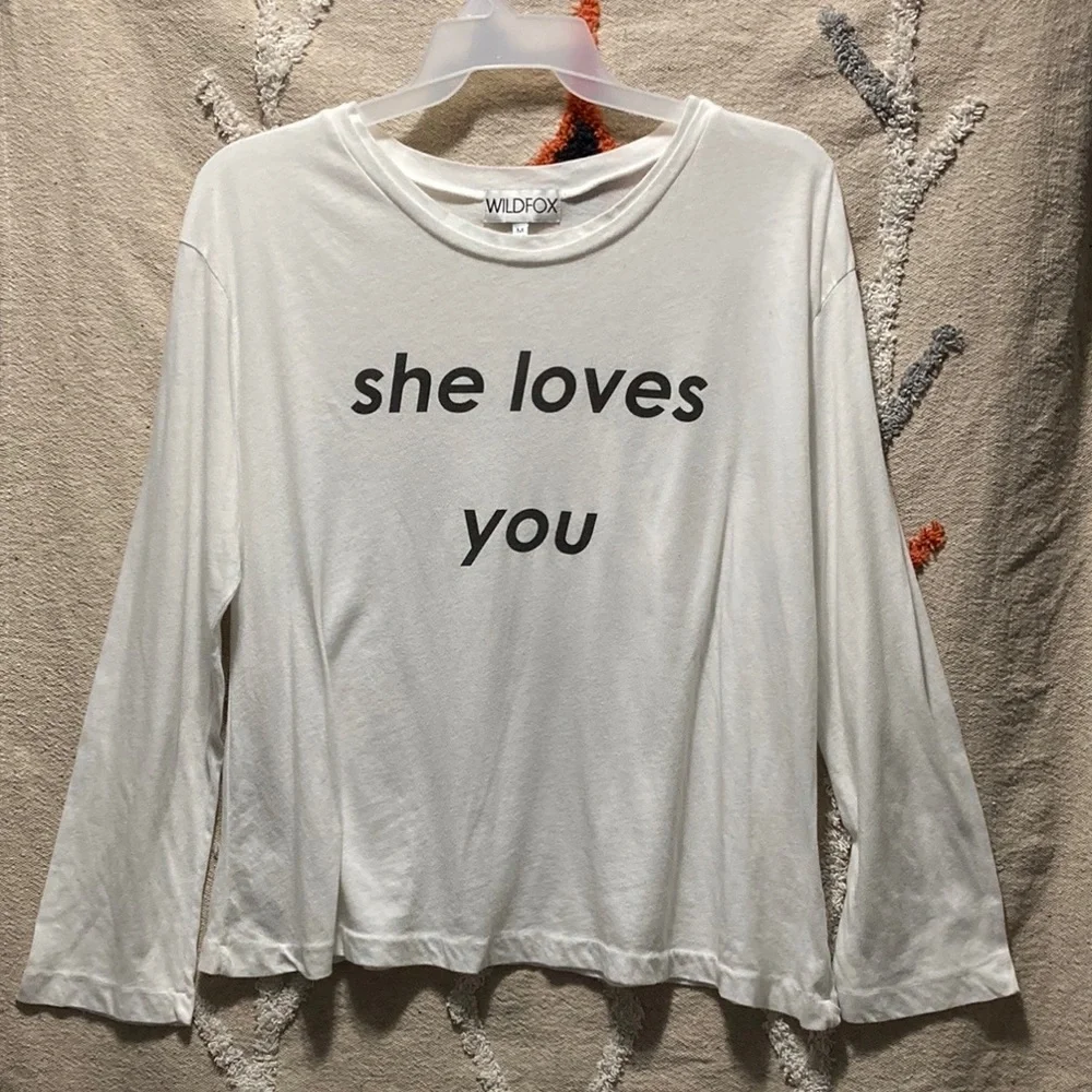 Wildfox Dolls Kill She Loves Me long sleeve white shirt tee Very Soft women’s M - Picture 3 of 7